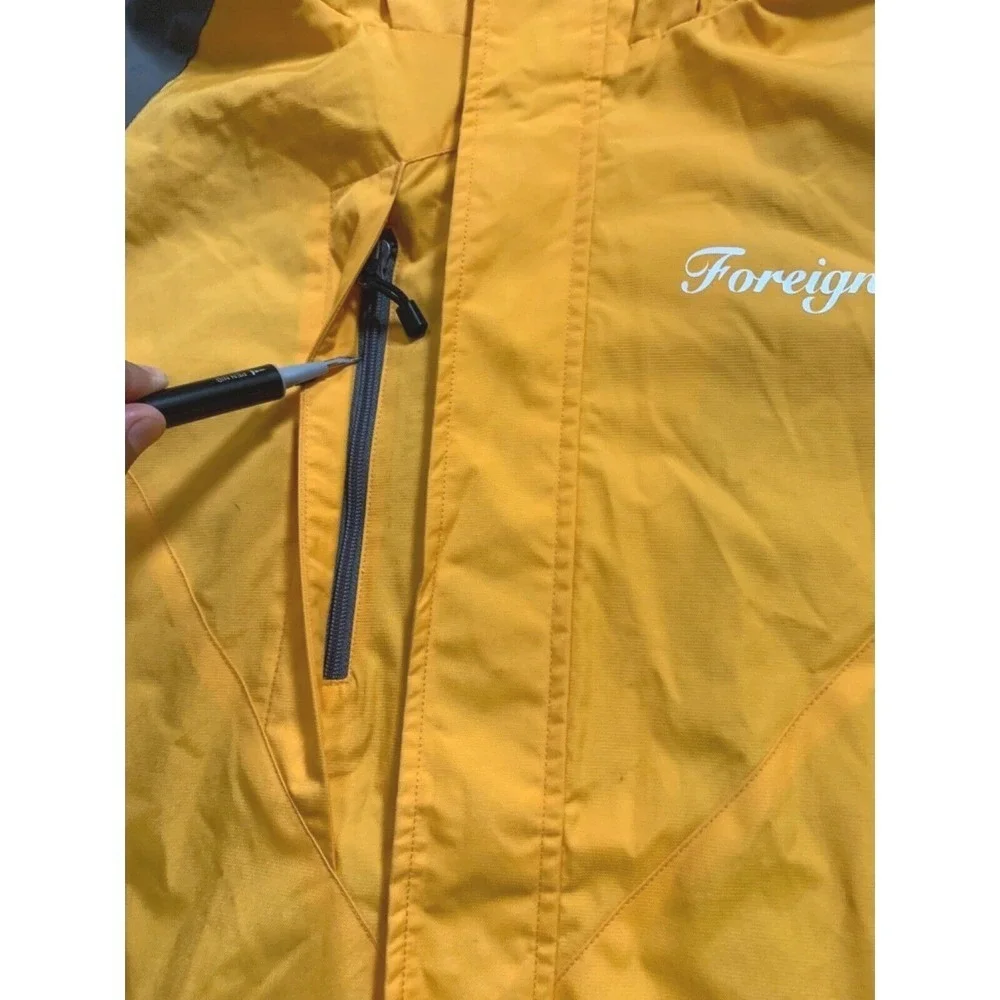 Tri-Mountain Foreign Fly Yellow Hooded Windbreaker Jacket Mens Large Car Logos‎